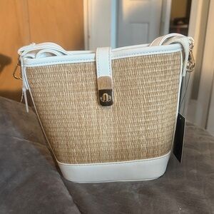 Forever 21 White and Tan Shoulder Bag